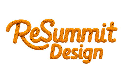 ReSummit Design logo made from orange climbing ropes with black diamond patterns